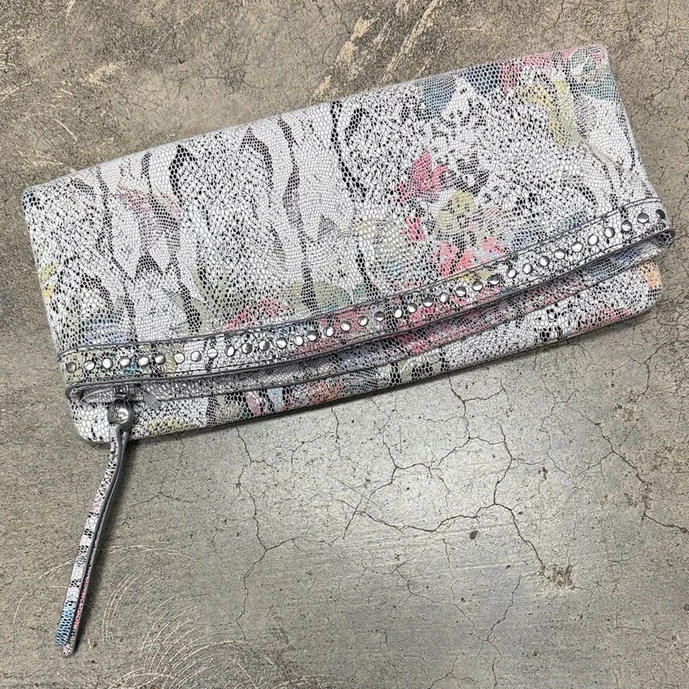 Stylish Multicolor Snakeskin Clutch with Rhinestone Accents